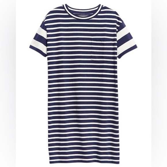 Gap Navy Blue Striped Short Sleeve Pocket T-Shirt Dress NEW - Picture 1 of 6